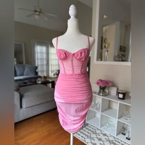 Pink Ruched Bustier Dress